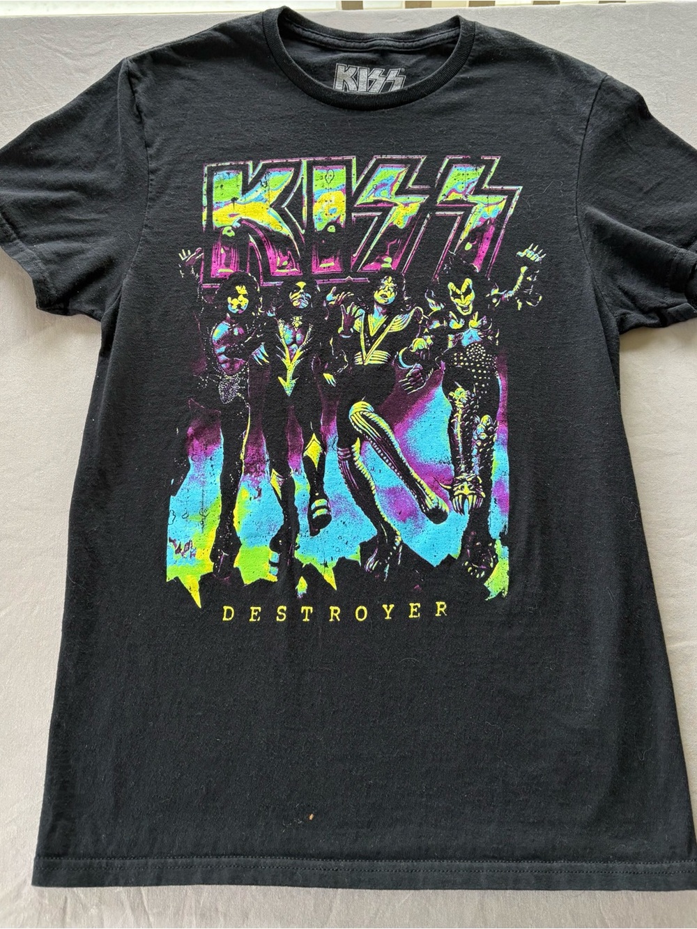 Kiss Kids Short-Sleeve Black Tee with Neon Multicolor 'Destroyer' Graphic